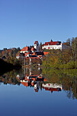 Historic old town of Fuessen and river Lech, Oberallgaeu, Allgaeu, Swabia, Bavaria, Germany