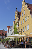 Restaurants in medieval guild houses, Memmingen, Allgaeu, Swabia,  Bavaria, Germany