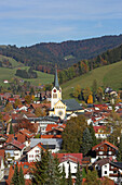 View over Oberstaufen, Upper Allgaeu, Allgaeu, Swabia, Bavaria, Germany