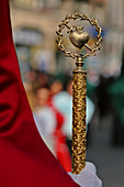 Close-Up of Sacred Heart symbol atop a Staff, Granada Easter Celebration In Andalusia, Spain
