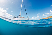 View Of A Sailboat Sailing In Caribbean