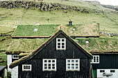 Grass Roofed Houses In The Town Of Elduvik, Eysturoy, Faroe Islands