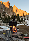 Water Boiling On Cooking Stove In The Lone Peak Wilderness In Utah's Wasatch Mountains