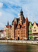 Motlawa River and Mariacka Gate, Old Town, Gdansk, Pomeranian Voivodeship, Poland, Europe