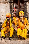 Hindu holy men at Pashupati Temple, Kathmandu, Nepal, Asia