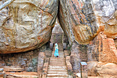 Sri Lanka, Central Province, Matale District, Sigiriya, Old city of Sigiriya listed as World Heritage by UNESCO, stairs to the Rock of the Lion former Royal Palace