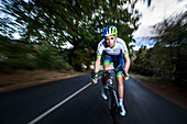 Tasmanian champion cyclist Macey Stewart out on a training ride on the country roads behind Sheffield near Mount Roland,North West Tasmania.