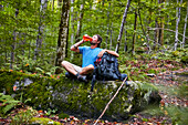 A Man Drink Water While Hiking Along The Appalachian Trail
