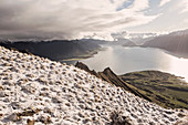 Lake Hawea With Snow Over The Mountain, New Zealand