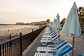 Beach Chairs Lined Up At Resort In Cabos San Lucas, Baja California Peninsula, Mexico