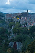 Village of Sorano at dawn,  Sorano, Grosseto province, Tuscany, Italy, Europe