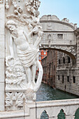 Europe, Italy, Veneto, Venice,  The Doge's Palace , Architectural Detail  and Bridge of Sighs