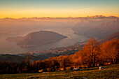 Iseo lake view from Colmi of Sulzano at Sunset, Brescia province, Italy, Lombardy district, Europe