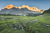 Peak Val Scura and pasture Flavona, Europe, Italy, Trentino Alto Adige, Trento district, Non valley