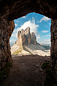 Europe, Italy, Dolomites, Veneto, Belluno, Tre Cime di Lavaredo seen from Trenches of the First World War on Mount Paterno
