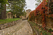 Access road to the Orsini fortress, Fortezza Orsini, Sorano, Grosseto province, Tuscany, Italy, Europe