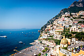 Positano, Amalfi Coast, Campania, Sorrento, Italy, View of the town and the seaside in a summer day