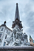 Europe, Slovenia, Ljubjana, Three Carniolan Rivers Fountain near the city hall
