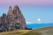 Alpe di Siusi, Seiser Alm, Dolomites, South Tyrol, Italy, Sunset on the Alpe di Siusi, Seiser Alm