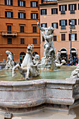 The Fountain of Neptune with the ancient statues located at the north end of  Piazza Navona Rome Lazio Italy Europe