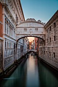 Whisper Bridge, Venice, Veneto, Italy, Prspective and long exposure view during sunset