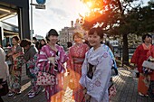 Women with traditional dress (Yukata) in Shijo street