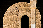 One of many entrances to the king's palace La Almudaina with shadow of an archway, Palma de Mallorca, Mallorca, Spain