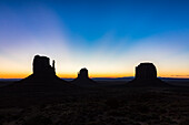 Monument Valley at dusk, Navajo Tribal Park, Arizona, United States of America, North America