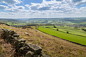 View from Baslow Edge towards Baslow Village and Chatsworth Park, Derbyshire Dales, Derbyshire, England, United Kingdom, Europe