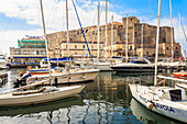 Yachts in the Borgo Marinaro and Castel dell Ovo fortress, Chiaia, City of Naples, Campania, Italy, Europe