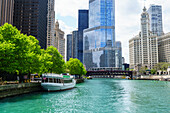 Chicago River with Trump Tower and Wrigley Building, Chicago, Illinois, United States of America, North America