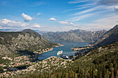 Cruise ships in the Bay of Kotor, UNESCO World Heritage Site, Montenegro, Europe