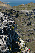 Zwei Kletterer absteigend von der Spitze des Tafelbergs, Kapstadt, Südafrika, Afrika