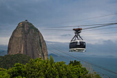 Cable car going up to Sugarloaf Mountain in Rio de Janeiro