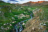 High alpine stream in Colorado during sunset