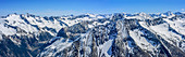 Panorama of Zillertal Alps and High Tauern with Reichenspitze, Grossvenediger, Dreiherrenspitze, Rauchkofel and Hochgall, from Grundschartner, Zillertal Alps, Tyrol, Austria
