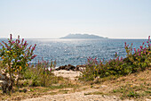 Ocean view from Levanzo toward Favignana island, Levanzo Island, Aegadian Islands, near Trapani, Sicily, Italy, Europe