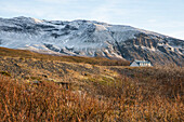 Snowy landscape along pjódvegur road, Sudurland, Iceland, Europe