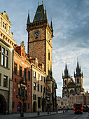 'Clock tower of Old City Hall in Old Town Square; Prague, Czech Republic'