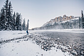 Man standing at Bow River, castle junction, Banff Town, Bow Valley, Banff National Park, Alberta, canada, north america