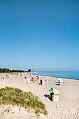 Beach and beach baskets, Heiligenhafen, Baltic coast, Schleswig-Holstein, Germany