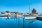 Dusk over the marina, Eckernfoerde, Baltic coast, Schleswig-Holstein, Germany