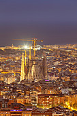 Barcelona skyline with Sagrada Familia, by architect Antonio Gaudi, UNESCO World Heritage Site, Barcelona, Catalonia, Spain, Europe