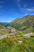 Nürnberger Hütte mit Äußerer Wetterspitze, Nürnberger Hütte, Stubaier Alpen, Tirol, Österreich