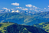 View towards Zillertal Alps with Gabler and Reichenspitze, from Sonneck, Kaiser range, Tyrol, Austria