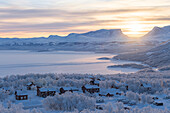 The sun rise over Lapland Door, Bjorkliden, Norbottens Ian, Sweden, Scandinavia, Europe