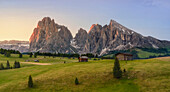 Alpe di Siusi/Seiser Alm, Dolomites, South Tyrol, Italy, Sunrise on the Alpe di Siusi