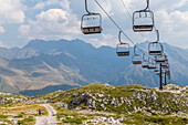 Chair lift over the trail to the north face of the Presolana, Val di Scalve, Bergamo district, Lombardy, Italy, Southern Europe