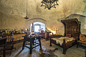 Ancient bedroom and furniture inside Prague Castle Czech Republic Europe