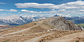 View from Rifugio Lagazuoi, Falzarego Pass, Cortina d'Ampezzo, Dolomiti, Dolomites, Belluno Province, Veneto District, Italy